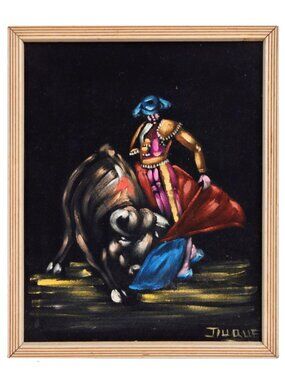 Vintage 1960s Velvet Framed Matador Bullfighter Painting from Spain
